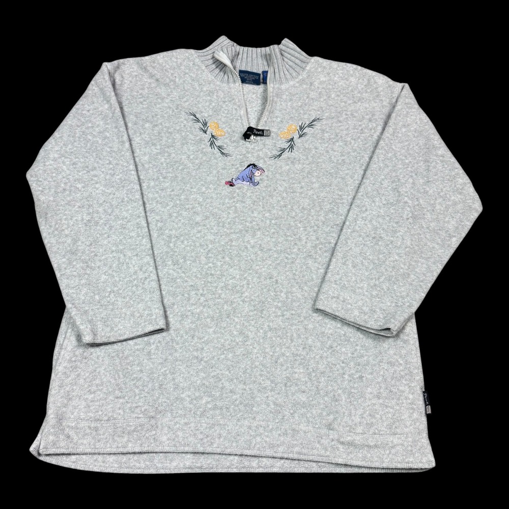 Vintage 90s Pooh Eeyore Gray 1/4 Zip Fleece Pullover Women's XL